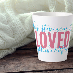 Tasse Latte Stepmaman Aimé par .. Rose Turquoise Personnalisé