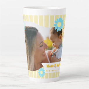 Tasse Latte Stripes Daisy Floral Photo jaune