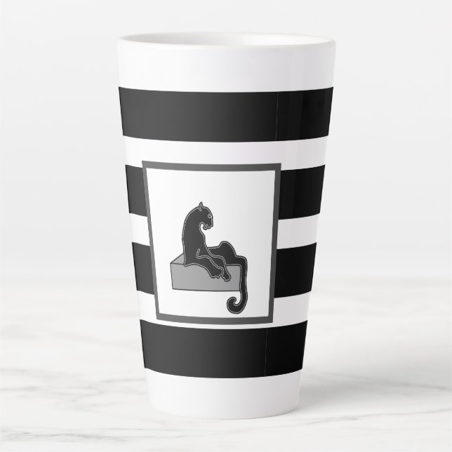 Tasse Latte Stylish Black Panther Cat White (Devant)