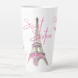 Tasse Latte Sweet sixteen personnalisé Chic Paris Eiffel