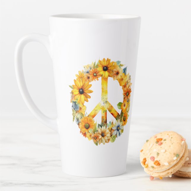 Tasse Latte SYMBOLE DE PAIX DE Tournesol Hippy (En situation)