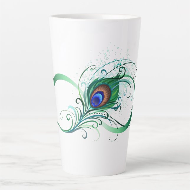 Tasse Latte Symbole d'infini avec plume de paon (Devant)