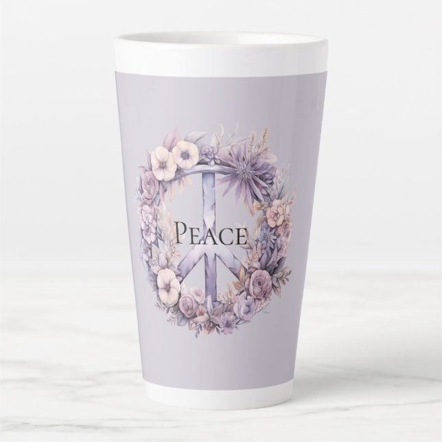 Tasse Latte SYMBOLE Lavande Blanc Floral Paix (Devant)