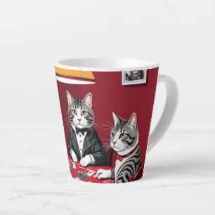 Tasse Latte Tabby Cats Jouer Au Poker