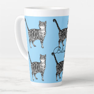 Tasse Latte Tabby Chat Whimsical Bleu Chats Latte Latte