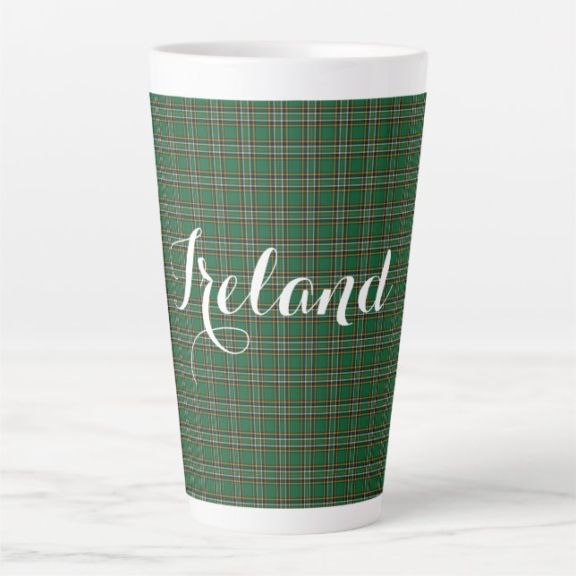 Tasse Latte Tartan national irlandais et texte personnalisable (Devant)