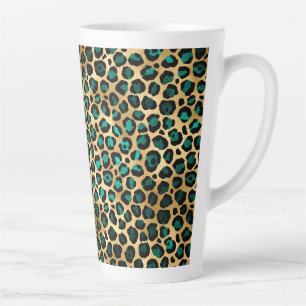 Tasse Latte Teal et série de léopard doré Design 14