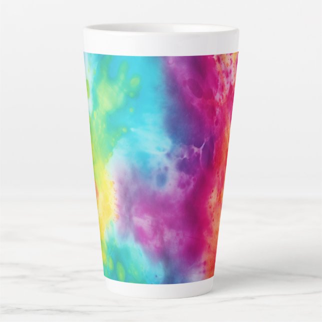 Tasse Latte Teinture à cravate arc-en-ciel de néon acide (Devant)