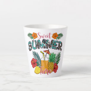 Tasse Latte Temps d'été doux Fruits tropicaux et fleurs