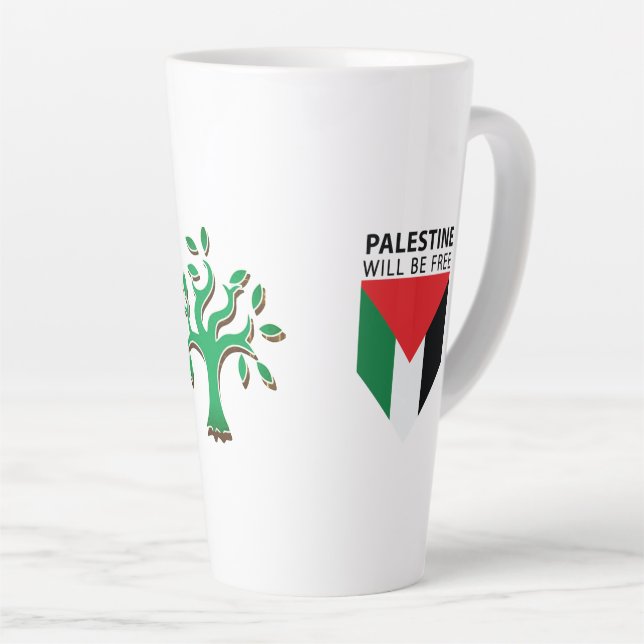 Tasse Latte Tenez-vous avec la Palestine, le drapeau et l'oliv (Angle droit)