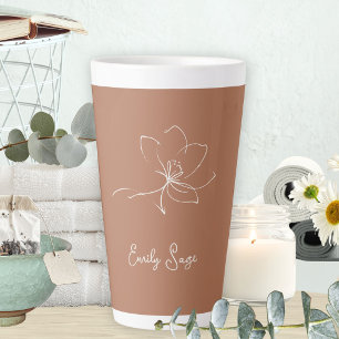 Tasse Latte Terracotta Ivoire Ligne Artistique Florale Minimal