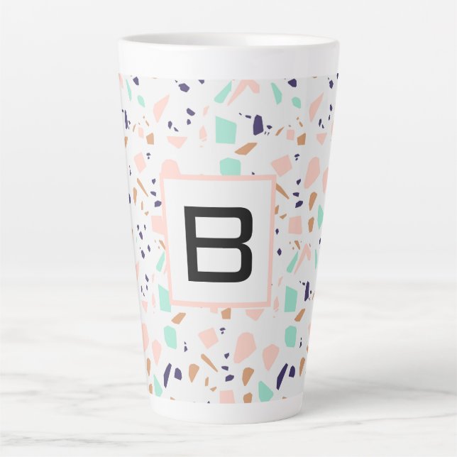 Tasse Latte Terrazzo blanc menthe monogrammée (Devant)