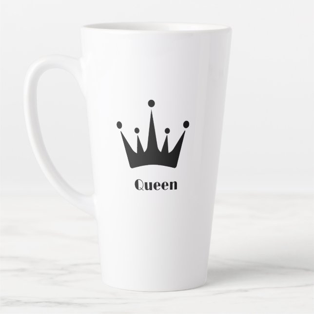 Tasse Latte Texte personnalisé Reine Image de couronne de coul (Gauche)
