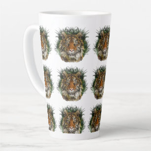 Tasse Latte Tigre À Travers L'Herbe