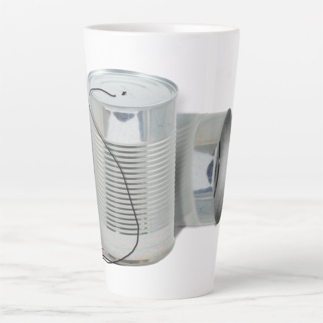 Tasse Latte Tin Can Phone (Pouvez-vous m'entendre MAINTENANT ? (Devant)
