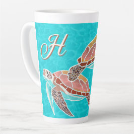 Tasse Latte Tortues de mer Monogramme d'aqua illustré