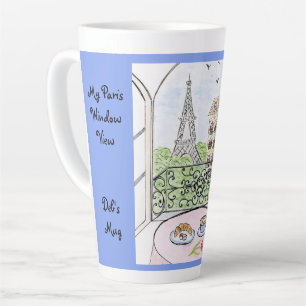Tasse Latte Tour Eiffel Fenêtre Paris Fantaisie Nom