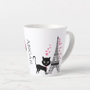 Tasse Latte Tour Eiffel Paris Cute Girl and Cat personnalisée