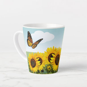 Tasse Latte Tournesol et Papillon Personnalisé Ciel Bleu
