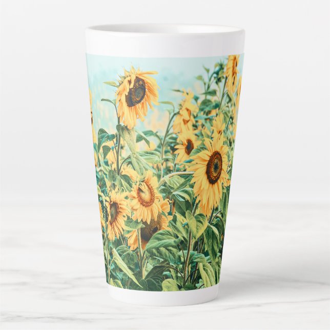 Tasse Latte Tournesol Jaune Turquoise Art Design (Devant)