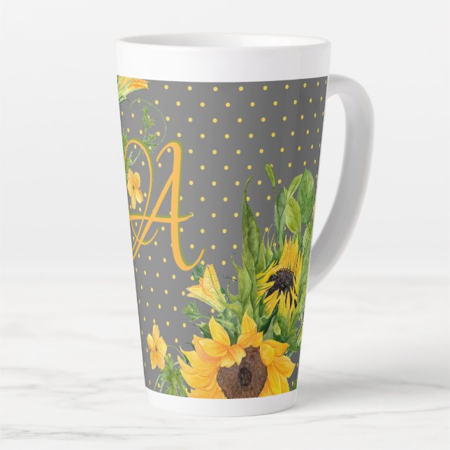 Tasse Latte Tournesols monogrammes Décor gris jaune (Angle droit)