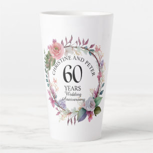 Tasse Latte Tout Mariage (60) Élégant Anniversaire Floral