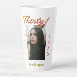 Tasse Latte trente photo bordeaux doré nom date anniversaire t