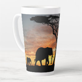 Tasse Latte Trois éléphants au coucher du soleil