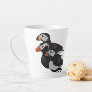 Tasse Latte Trois Puffins Adorablement Friendly Baignade Carto