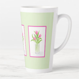 Tasse Latte Tulipes dans l'eau aquarelle peinte à la main