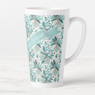 Tasse Latte Turquoise Noël Holly Berries Motif#17 ID1009