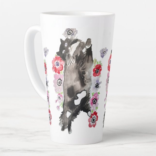Tasse Latte Tuxedo Chat Cute Jolie Fleurs Chats Aquarelle (Angle gauche)