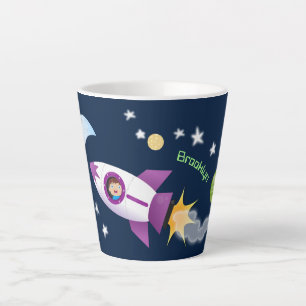 Tasse Latte Un adorable vaisseau-fusée dans l'espace dessin an