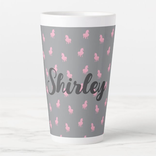 Tasse Latte Unicorne rose invisible sur gris (Devant)