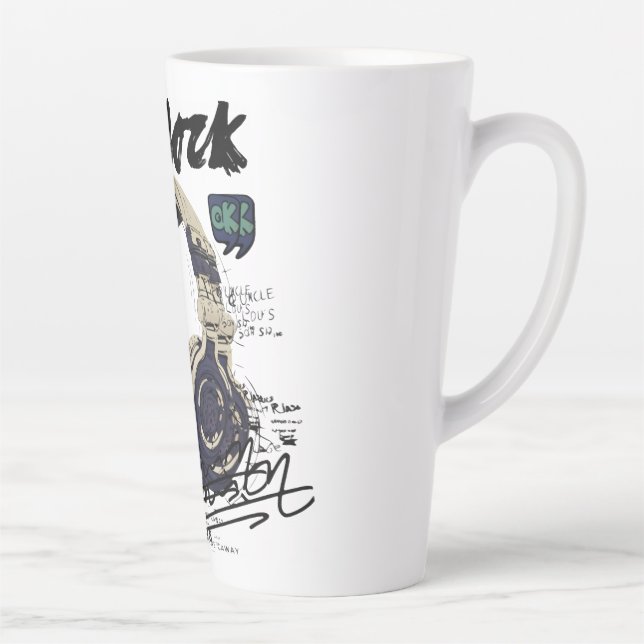 Tasse Latte Urban Retro Headphone Vibe Illustration (Droite)