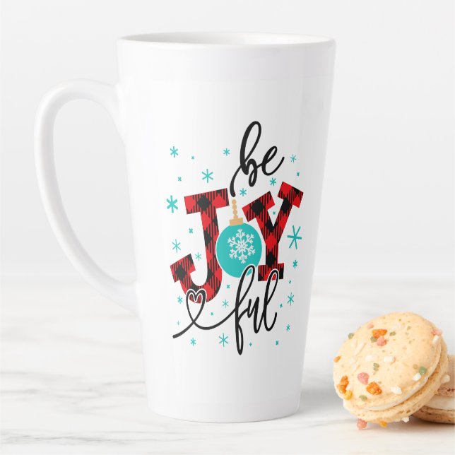 Tasse Latte Vacances de Noël Soyez Joyeux Moderne Plaid hiver (En situation)