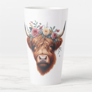 Tasse Latte Vache des hautes terres mignonne, florale/printani