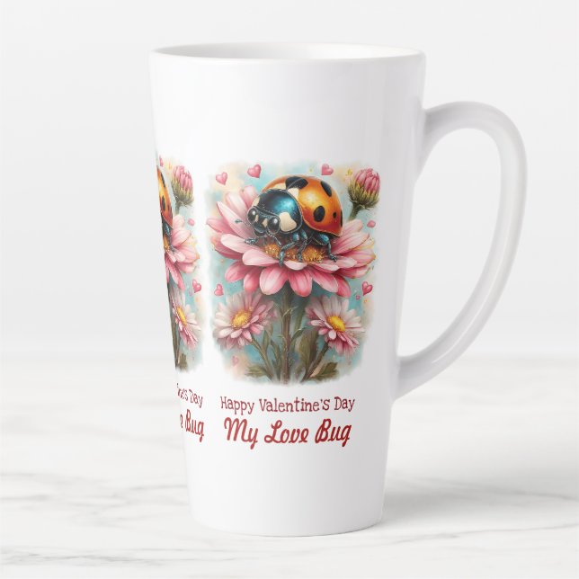 Tasse Latte  Valentine Love Bug on Blossoms Rose (Droite)