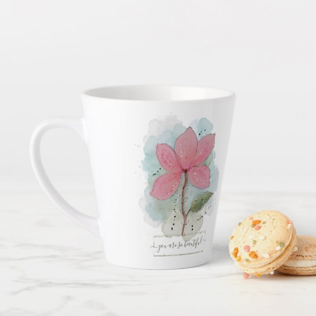 Tasse Latte Valentine Vous Êtes Si Belle Fleur Aquarelle (En situation)