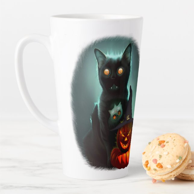 Tasse Latte Vampire Chat et Assistant Citrouille Halloween Sur (En situation)