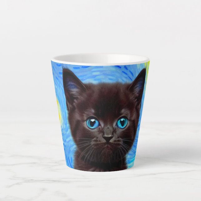 Tasse Latte Van Gogh Starry Night Black Cat (Devant)