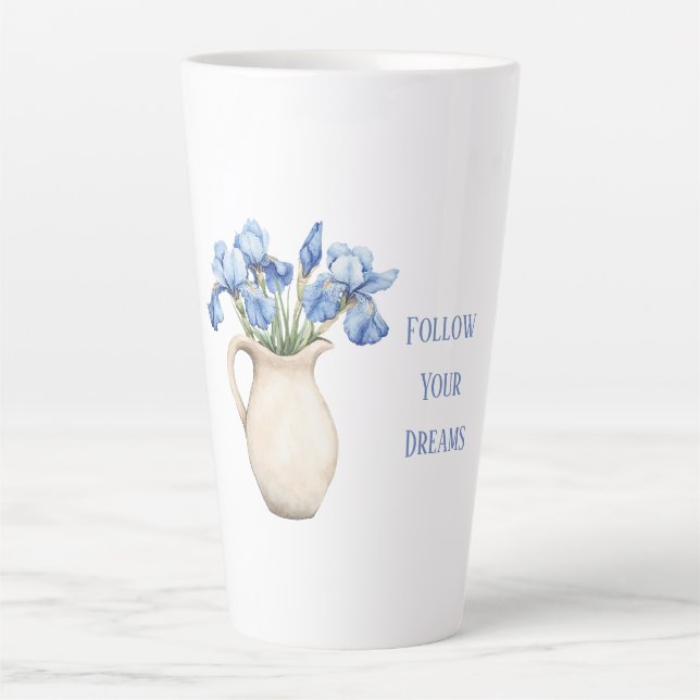 Tasse Latte Vase Crème Fleurs d'Iris Violet (Devant)