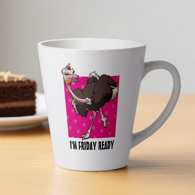 Tasse Latte Vendredi Citation Funny Dancing Party Ostrich Dess (Créateur téléchargé)