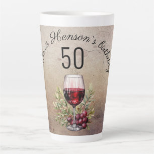 Tasse Latte Verre à vin rouge Olive Aquarelle 50e Anniversaire