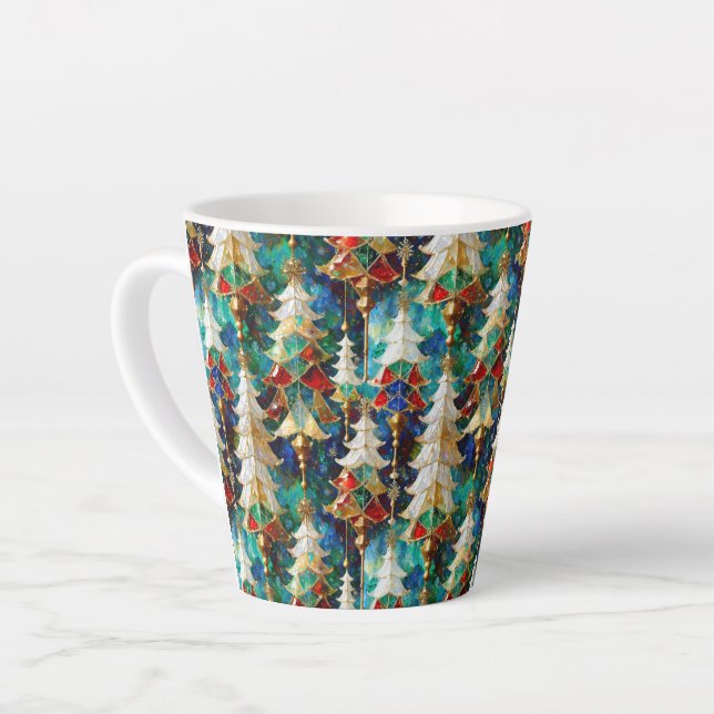 Tasse Latte Verre coloré Arbres de Noël (Angle gauche)