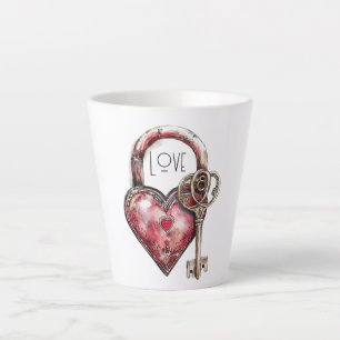 Tasse Latte Verrouiller le coeur rouge et l'amour clé