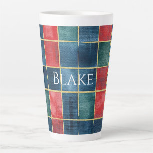 Tasse Latte Vert Bleu Rouge Or Carreaux Rayures