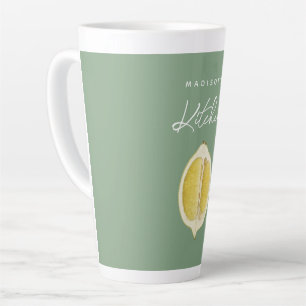 Tasse Latte Vert sauge & écriture citron Cuisine Nom personnal