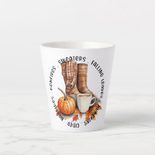 Tasse Latte Vibes D'Automne Cosy - Bottes, Épices Citrouilles,