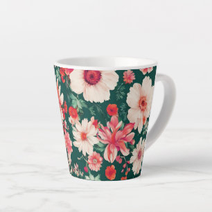 Tasse Latte Vibrant rose-rouge et Fleurs blanches délicates